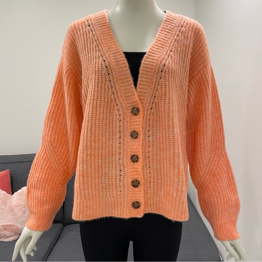 Cozy V-Neck Button Cardigan Sweater - Peach